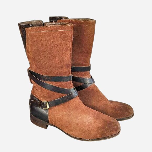 UGG Shoes - UGG Deanna Boots Chocolate Brown Suede Leather Shearling Lined Mid-Calf l Size 8